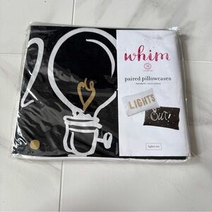 Lights Out Black and White Standard Pillowcase Set NWT Dorm Ready